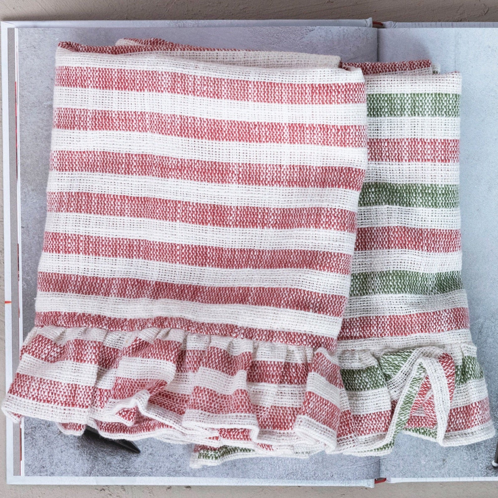 Multi Striped Cotton Tea Towel with Ruffle (Set of 3 Colors)